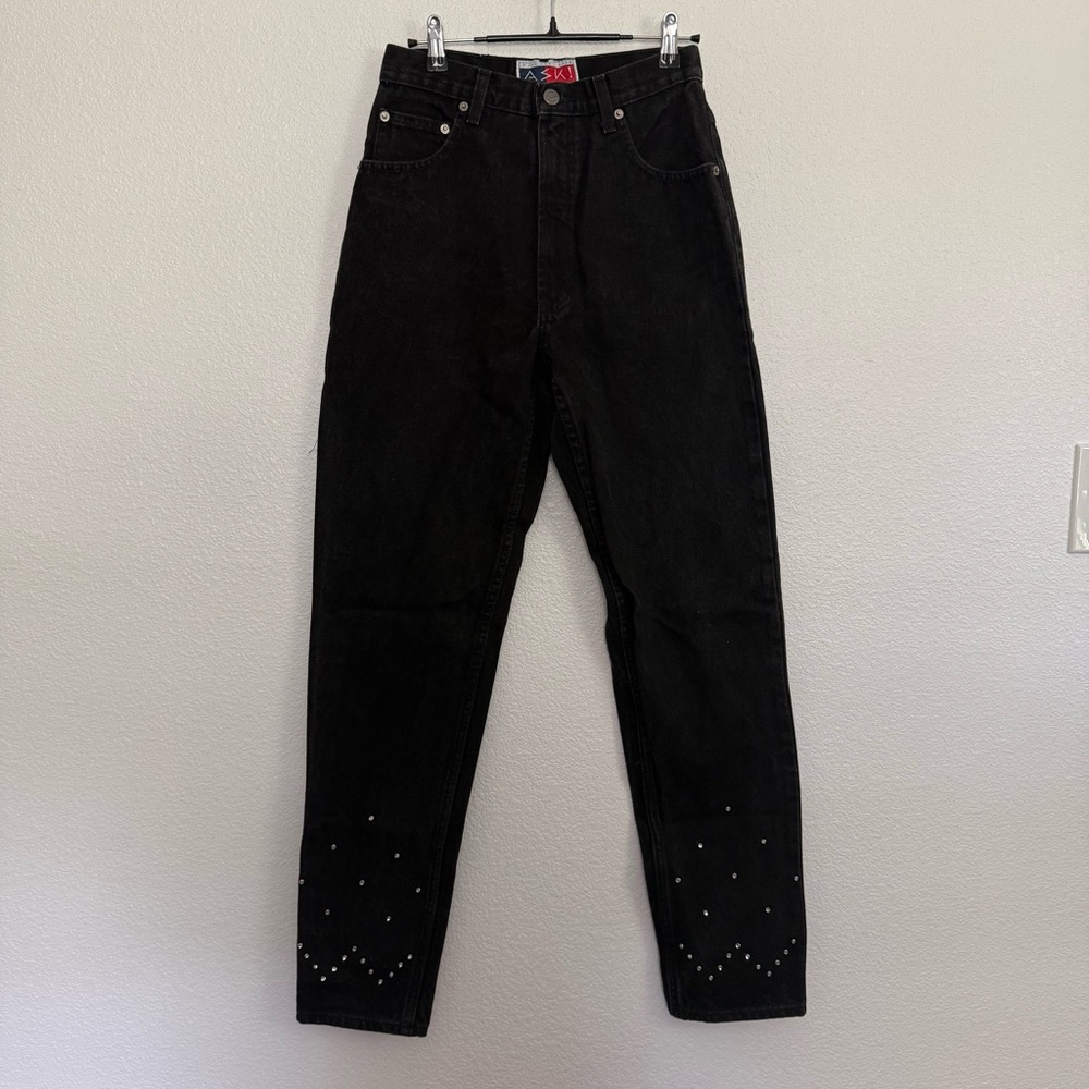 Vintage Ask Black High Waisted Mom Jeans Bling Rhinestone 6 26